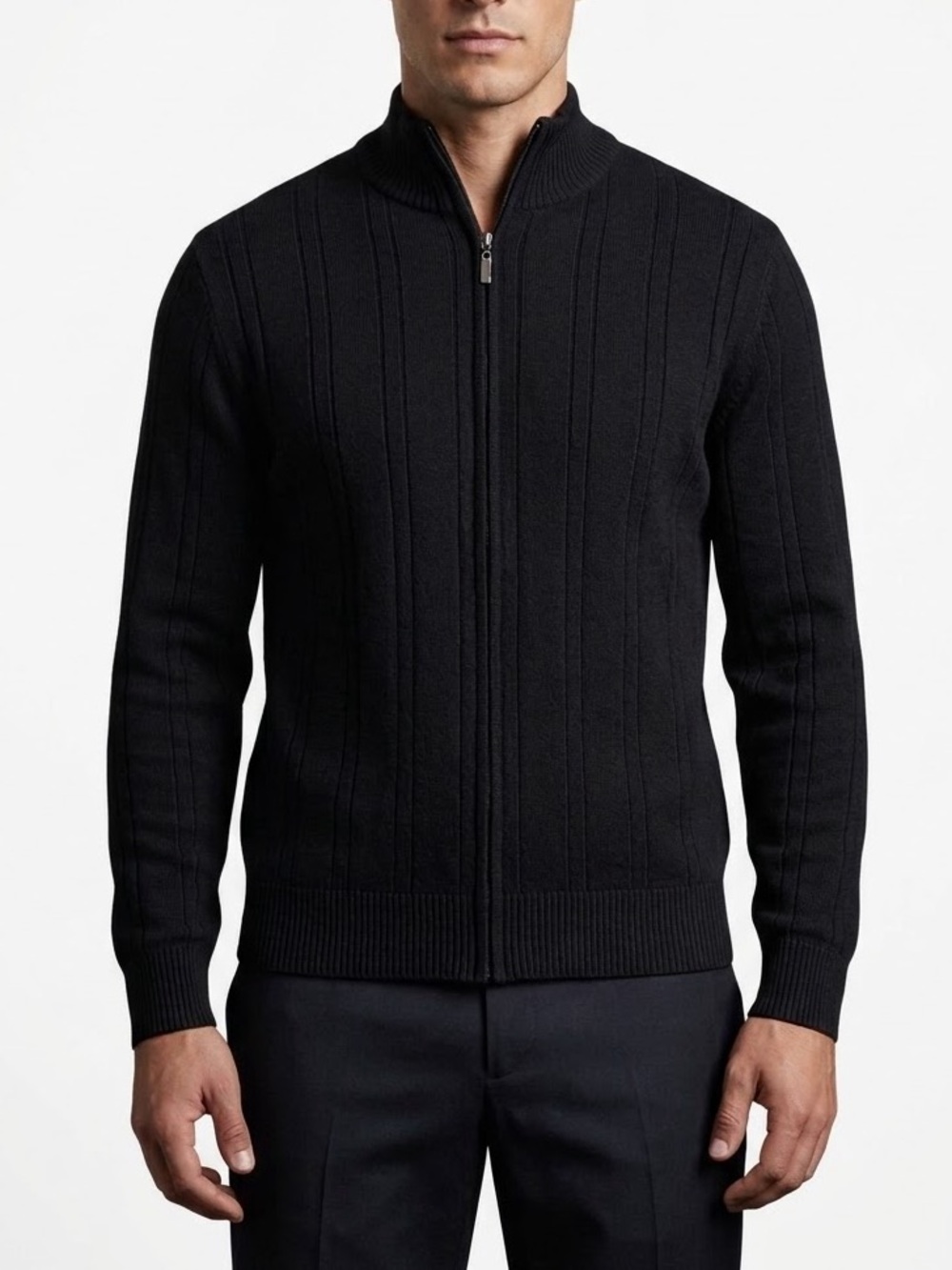 Oscar De La Renta men’s black full zip mock neck knit cardigan